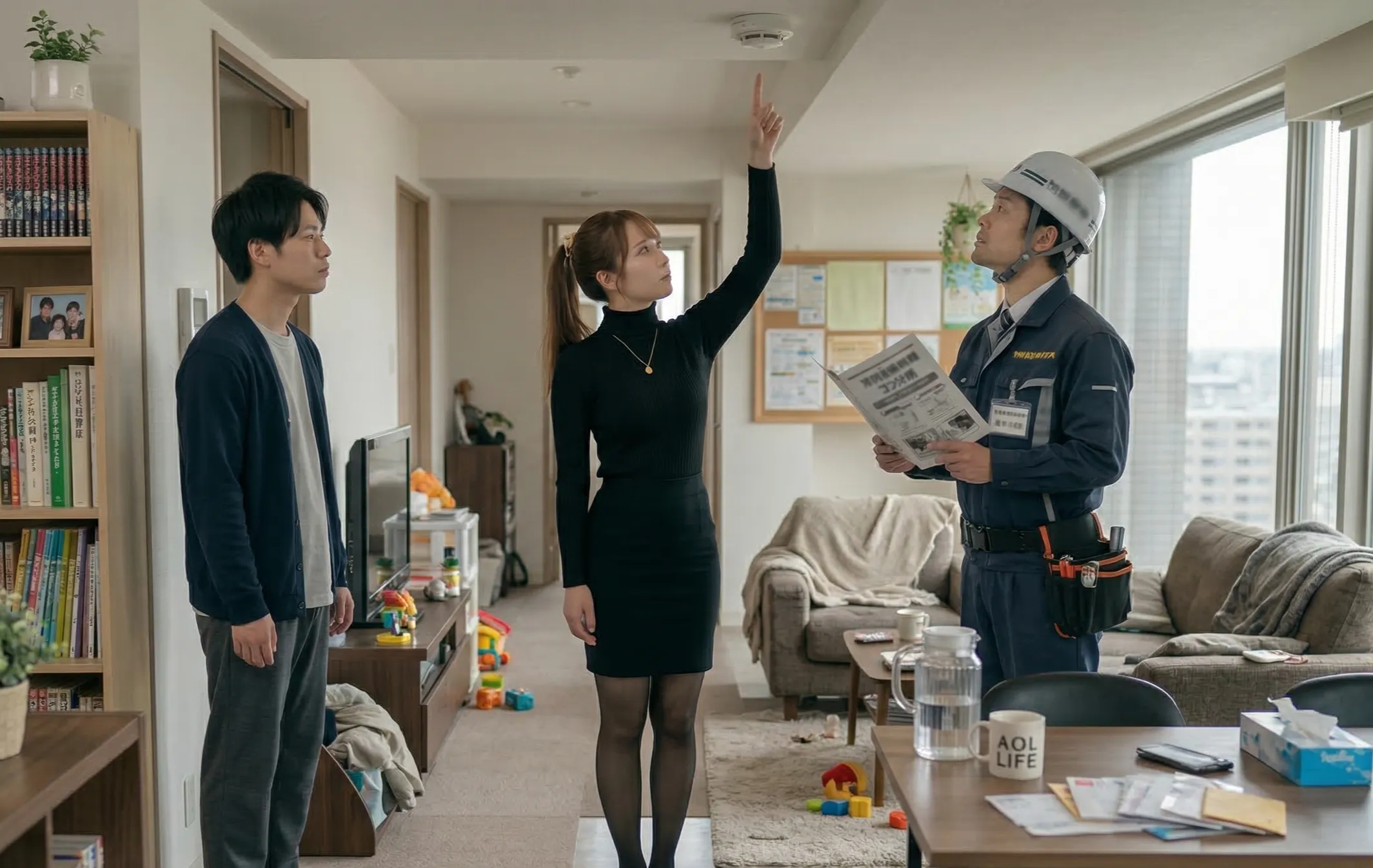 マンションの共用廊下で消防用設備点検の重要性を説き、点検拒否住戸への法的対抗策と命を守るための資産防衛を解説する専門家あおい