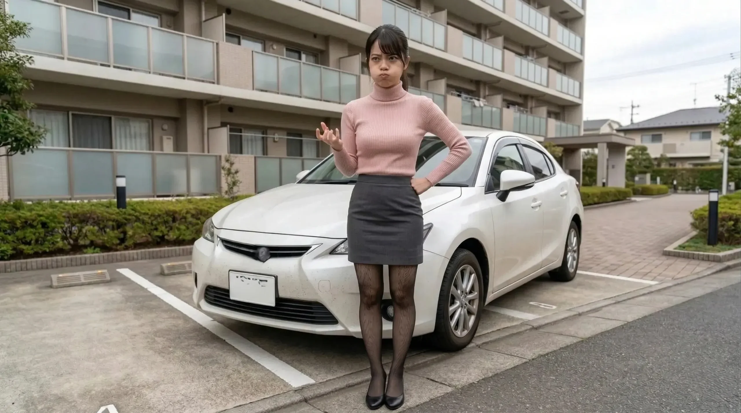 無断駐車れて怒っているあおい