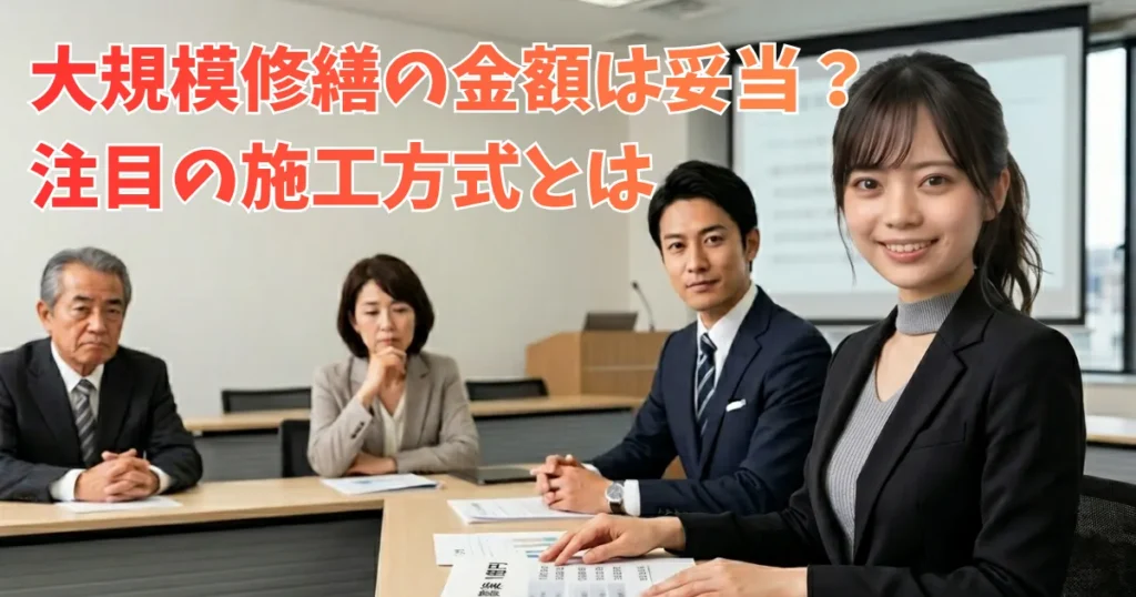 オフィス会議室での会議風景。U字型テーブルの右端に座り、カメラに向かって微笑むポニーテールのあおい。彼女の後ろには、真剣な表情で座る高齢の男性、思案する女性、そしてカメラを意識する男性の3人が座っている。背景にはプロジェクタースクリーンと窓がある。