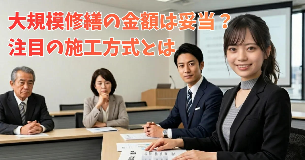 オフィス会議室での会議風景。U字型テーブルの右端に座り、カメラに向かって微笑むポニーテールのあおい。彼女の後ろには、真剣な表情で座る高齢の男性、思案する女性、そしてカメラを意識する男性の3人が座っている。背景にはプロジェクタースクリーンと窓がある。