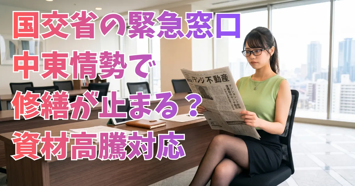 オフィスで新聞を読む若葉色のノースリーブを着た女性