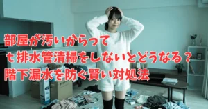 散らかったマンションの室内で、白のふわふわな部屋着と黒のニーハイ姿の女性フロントマン「あおい」が、頭を抱えて困った表情をしている様子。